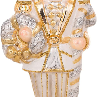 2023 Collection Fancy Nutcracker Soldier 7-Inch Blown Glass Christmas Tree Ornament (Elegant White Nutcracker)