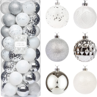 Ornaments, Shatterproof Christmas Tree Ornament Set, Christmas Balls Decoration 50 Count (2.24"/57Mm, White Silver)