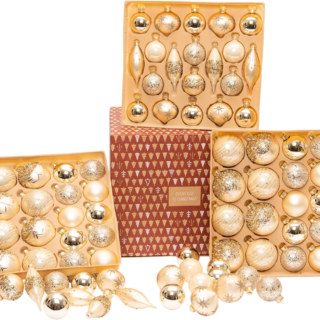 76 Count Glass Christmas Ball Ornaments for Christmas Trees, Elegant Premium Variety Set of Holiday Decorations (Gold)