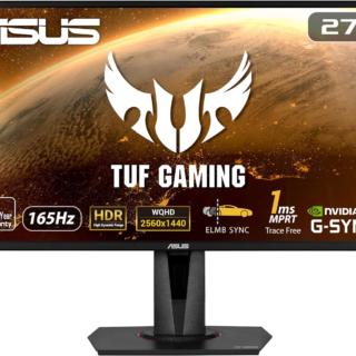 TUF Gaming 27" 2K HDR Gaming Monitor (VG27AQ) - QHD (2560 X 1440), 165Hz (Supports 144Hz), 1Ms, Extreme Low Motion Blur, Speaker, G-SYNC Compatible, VESA Mountable, Displayport, HDMI ,Black