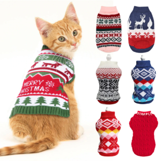 Christmas Pet Cat Sweater Winter Warm Clothes for Small Medium Dogs Cats Puppy Kitten Outfit Knitted Clothing Cat Costume Suit