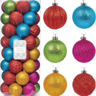 Ornaments, Shatterproof Christmas Tree Ornament Set, Christmas Balls Decoration 50 Count (2.24"/57Mm, Textured Rainbow)