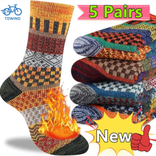 New 5 Pairs/Lot Men'S Thick Wool Socks Autumn and Winter High Quality Japanese Vintage Stripes Warm Comfortable Soft Socks Gifts