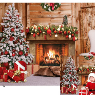 7X5Ft Winter Christmas Photo Backdrop Christmas Rustic Fireplace Wooden House Decoration Backdrop Baby Kids Party Decorations Portrait Cake Table Banner Photo Studio Props 111