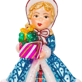 2023 Collection Cute Vintage Girl Blown Glass Tree Ornament (Adorable Vintage Girl in Blue)