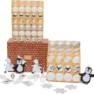 Deluxe 80 Piece Set of Shatterproof Ornaments, Full Tree Ornament Set, Christmas Balls and Decorations (Silver White)