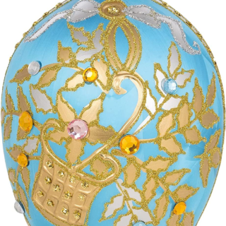 Palace Collection 2023 Blue and Gold Fabergé Egg 5-Inch Blown Glass Christmas Tree Ornament (Azure Blue)