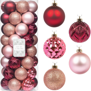 Ornaments, Shatterproof Christmas Tree Ornament Set, Christmas Balls Decoration 50 Count (2.24"/57Mm, Pink Rose)