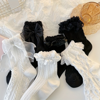 3 Pairs Ruffle Textured Socks, Sweet & Cute Princess Socks, Women'S Stockings & Hosiery