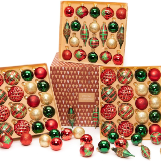 76 Count Glass Christmas Ball Ornaments for Christmas Trees, Elegant Premium Variety Set of Holiday Decorations (Red, Green, and Gold)