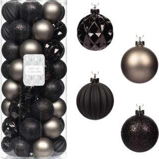 Ornaments, Shatterproof Christmas Tree Ornament Set, Christmas Balls Decoration 50 Count (2.24"/57Mm, Black Grey)