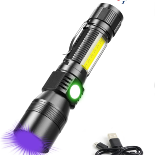 UV Flashlight Blacklight, USB Rechargeable Flashlights Magnetic Flashlight with ‎Sidelight, 1000LM Flashlight Black Light, COB Work Light, Zoomable, Waterproof Worklight, Pet Urine