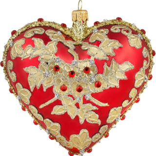 Palace Collection 2023 Luxe Gold Heart Blown Glass Christmas Tree Ornament (Embellished Flower Pattern)