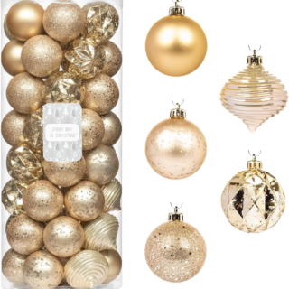 Ornaments, Shatterproof Christmas Tree Ornament Set, Christmas Balls Decoration 50 Count (2.24"/57Mm, New Gold)