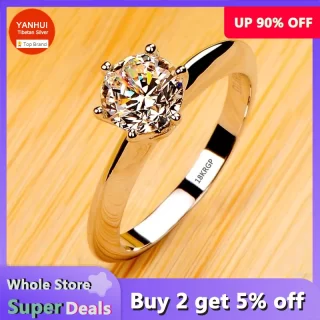 Never Fade Luxury Classic 18K White Gold Color Ring Solitaire 2 Carat Zirconia Diamant Wedding Band Women Jewelry Accessories